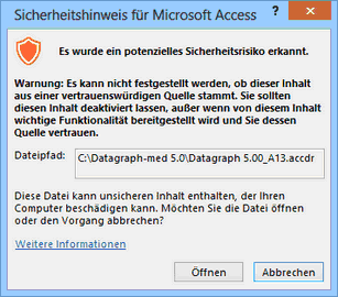 If this message appears during Startup the folder in which Datagraph-med was installed is not considered 'safe enviorment'.